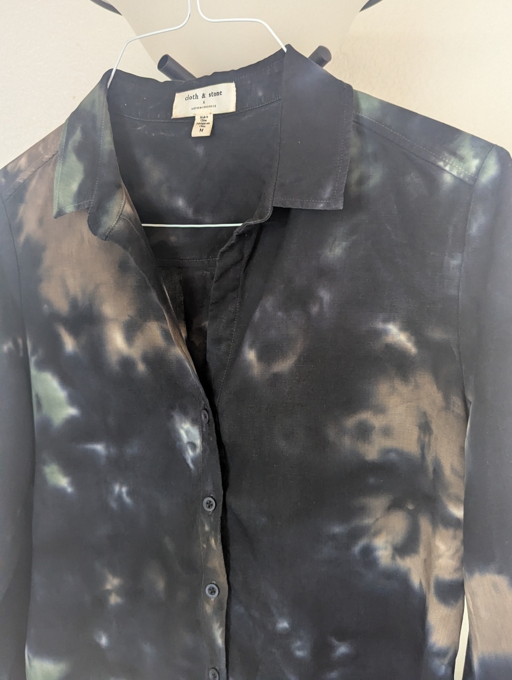 Cloth And StoneTie-Dye Button-Up Shirt in Dark Green and Black And Brown - Picture 6 of 7
